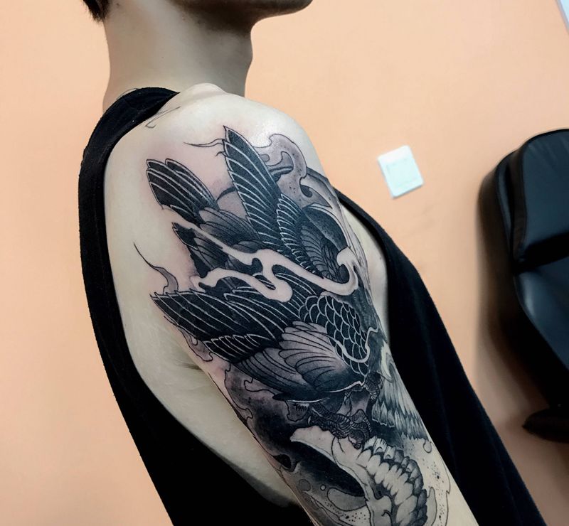 骷髅&乌鸦纹身图片_New School纹身图案