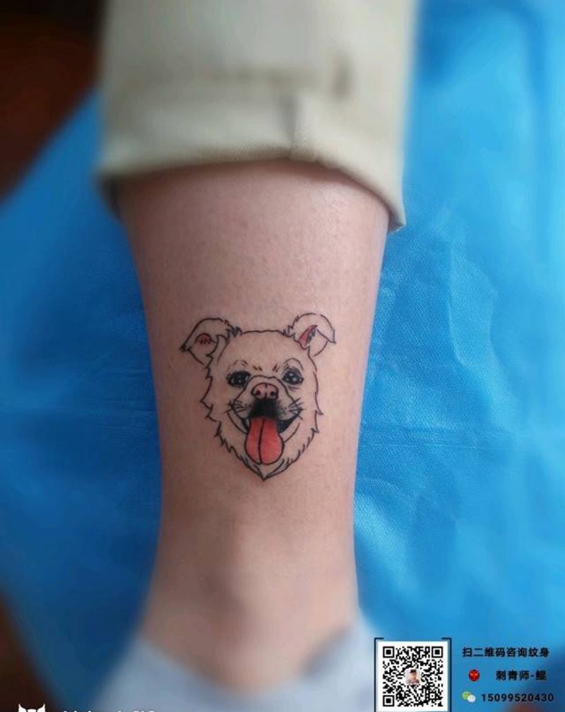 一只叫饼干的狗子纹身图片_腿部清新动物原创简约成品纹身图案