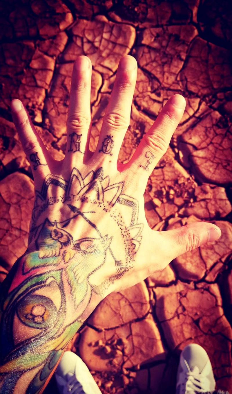 花手指纹身图片_手臂欧美写实New School纹身图案