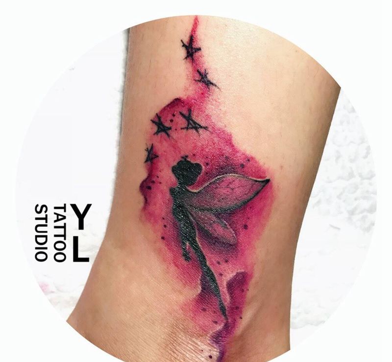 精灵纹身图片_成品脚部清新纹身图案