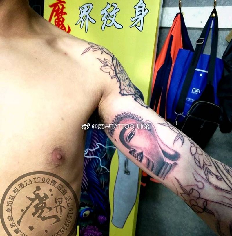 善纹身图片_手臂传统鬼神原创成品纹身图案