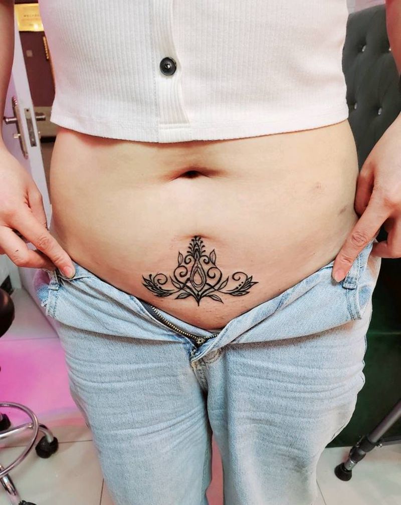 遮盖伤疤纹身图片_腹部几何纹身图案