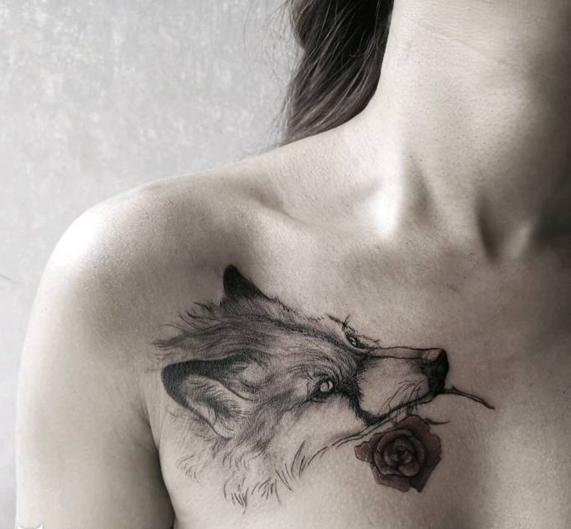 狐狸纹身图片_肩部欧美写实纹身图案