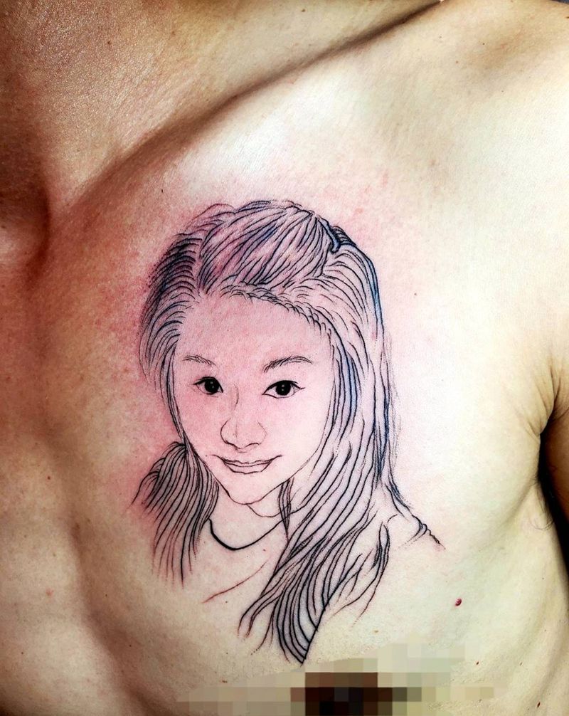 肖像美女纹身图片_胸部欧美写实纹身图案