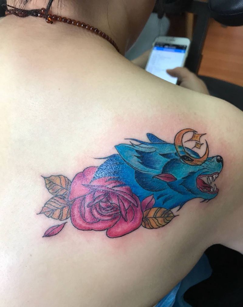 彩色狼头纹身图片