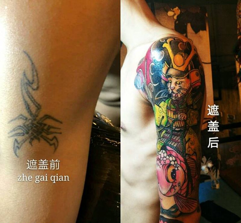 传统半臂遮盖纹身图片
