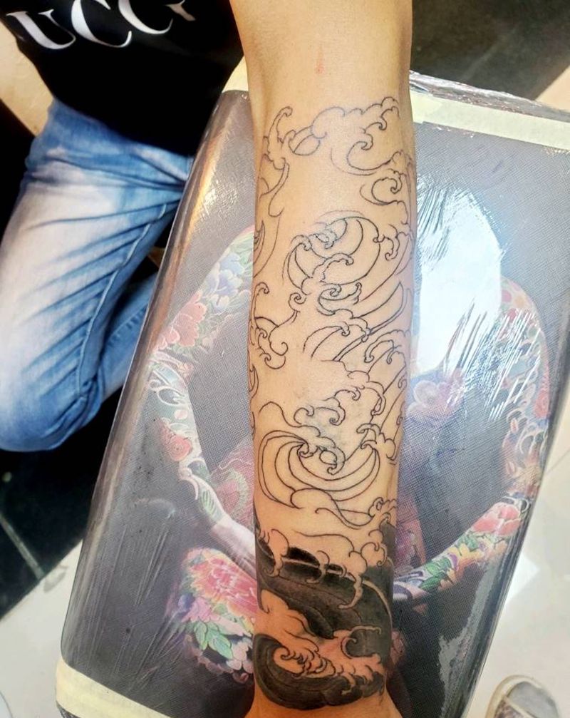 浪花小臂遮盖纹身图片_手臂新传统纹身图案