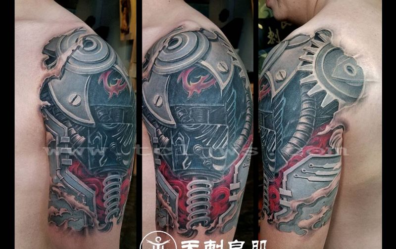 机械臂遮盖纹身图片_手臂欧美写实纹身图案