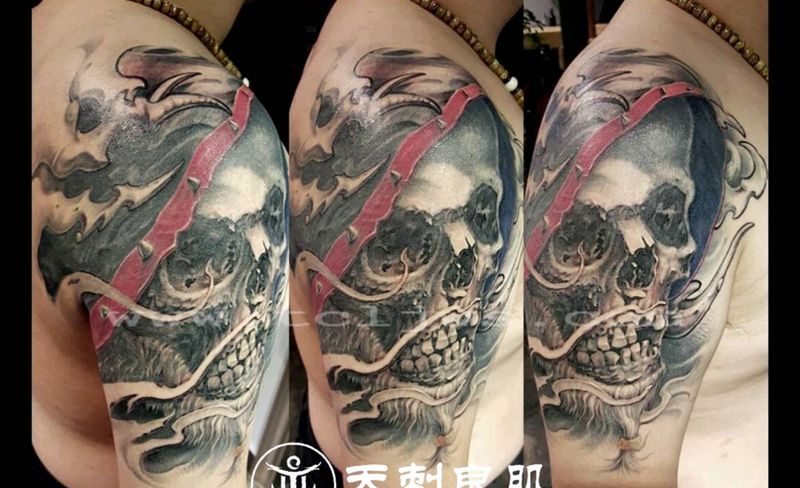 骷髅纹身图纹身图片_手臂欧美写实骷髅纹身图案