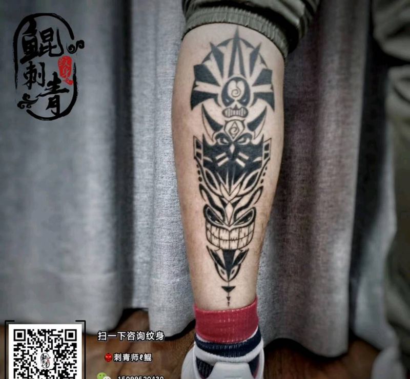 玛雅图腾纹身图片_腿部图腾欧美写实纹身图案