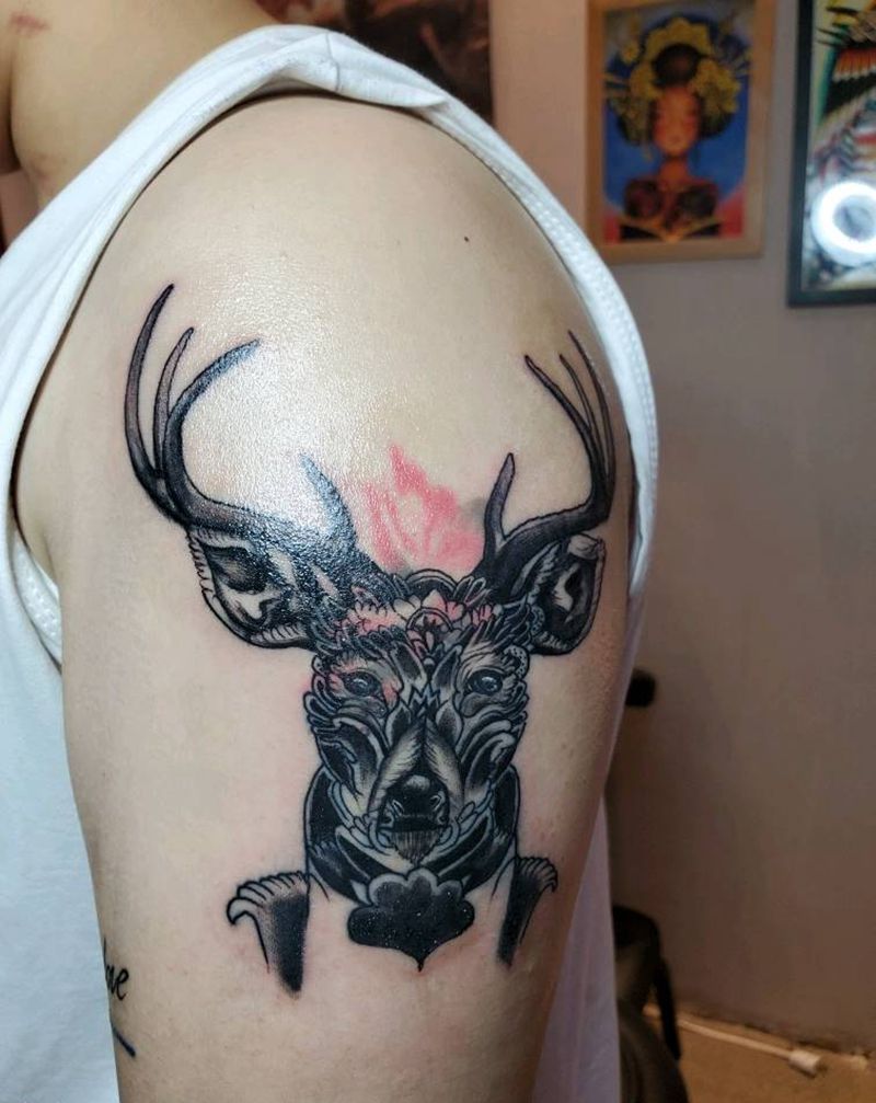 鹿头纹身图片_手臂纹身图案