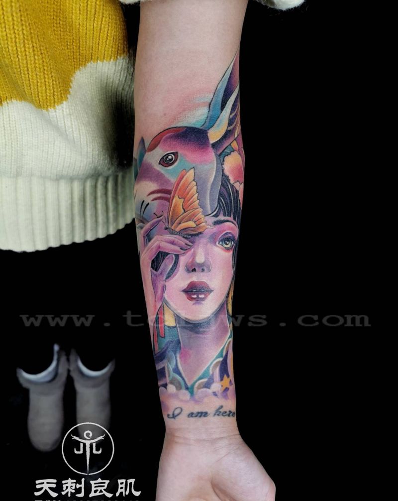 美女纹身纹身图片_手臂New School美女纹身图案