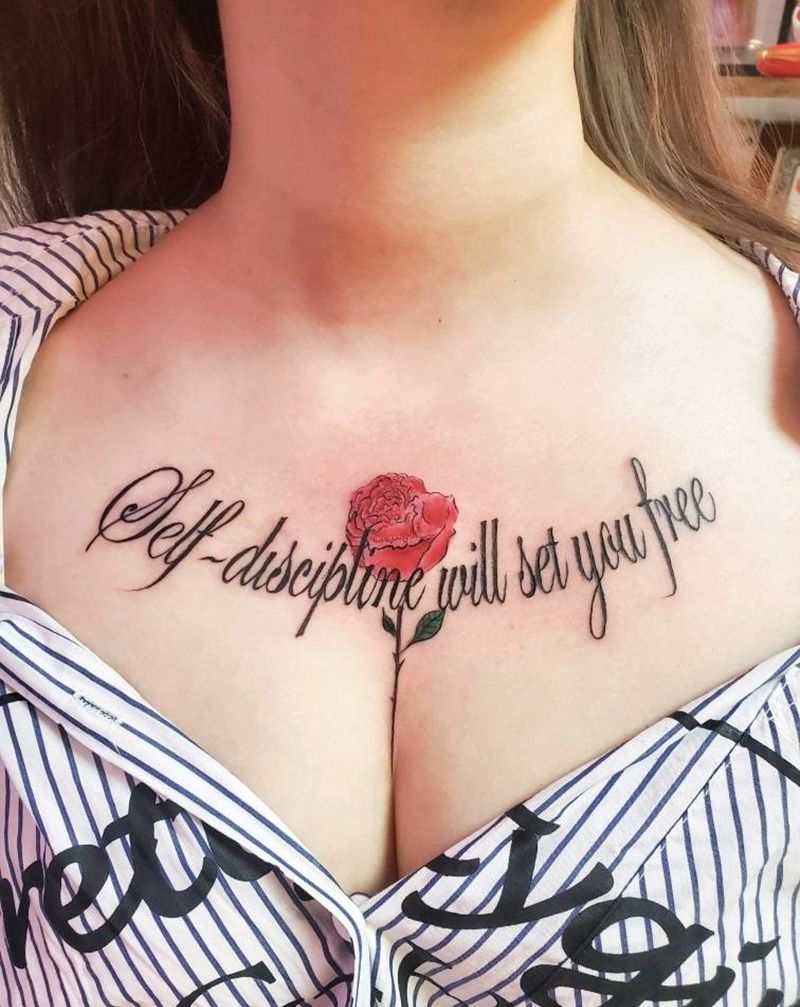 自律方得自由纹身图片_胸部花体字纹身图案