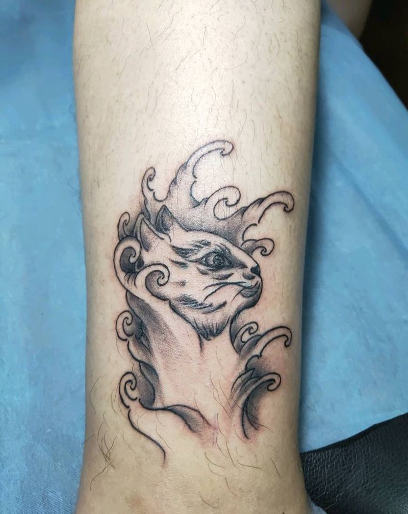 情侣纹身2纹身图片_腿部水彩New School纹身图案