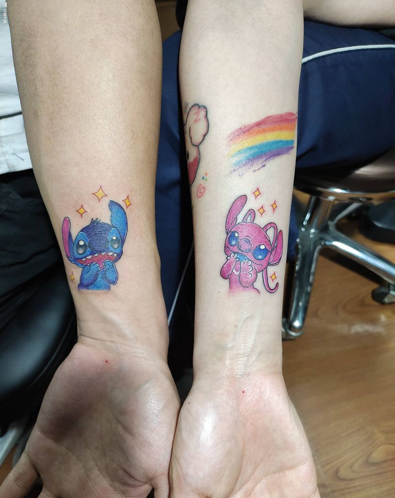 情侣  史迪仔纹身图片_手臂欧美写实纹身图案