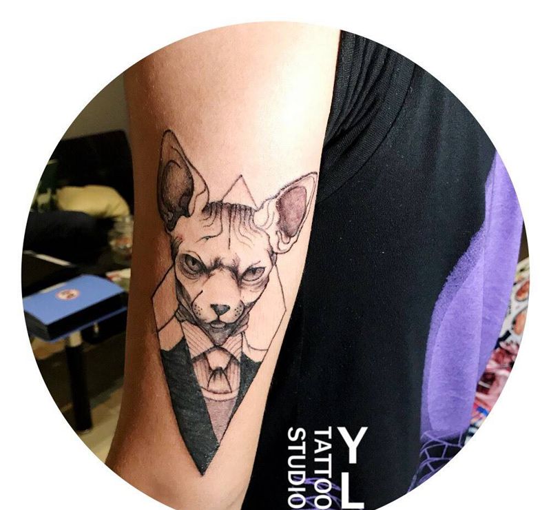 司芬克斯纹身图片_成品手臂欧美纹身图案