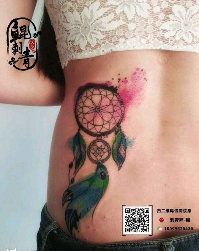 捕梦网纹身图片_腰部清新静物成品纹身图案