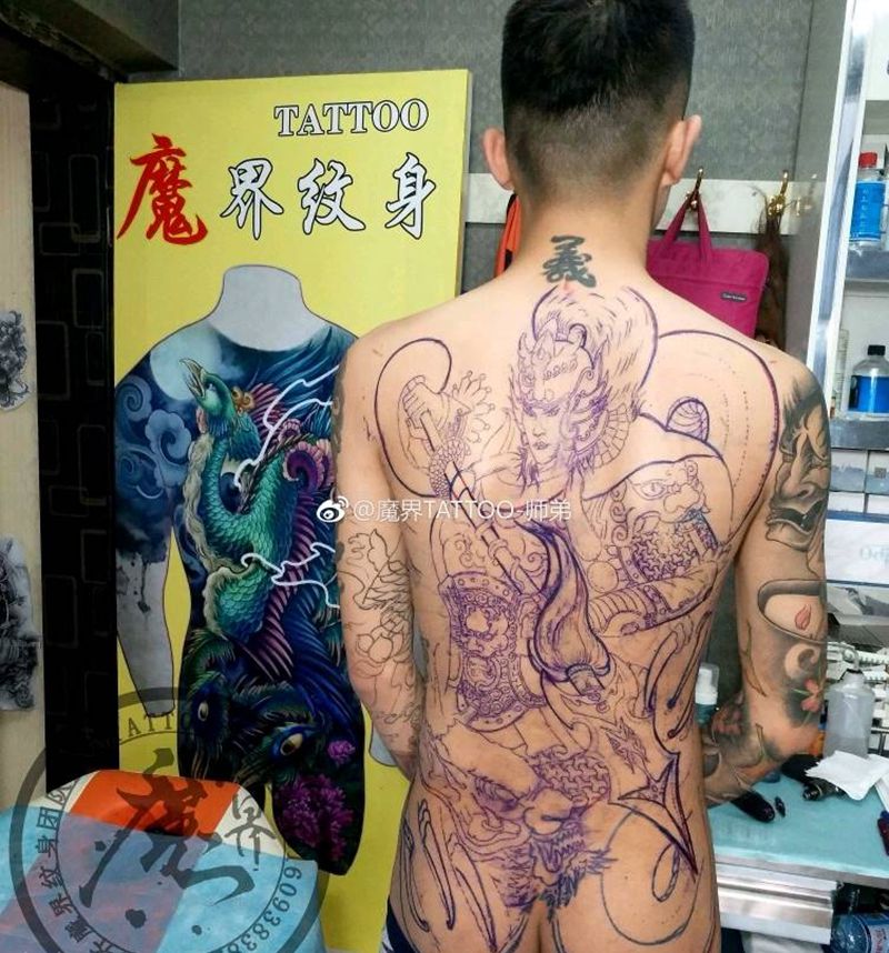 赵子龙纹身图片_腰部背部传统人物鬼神成品手稿纹身图案