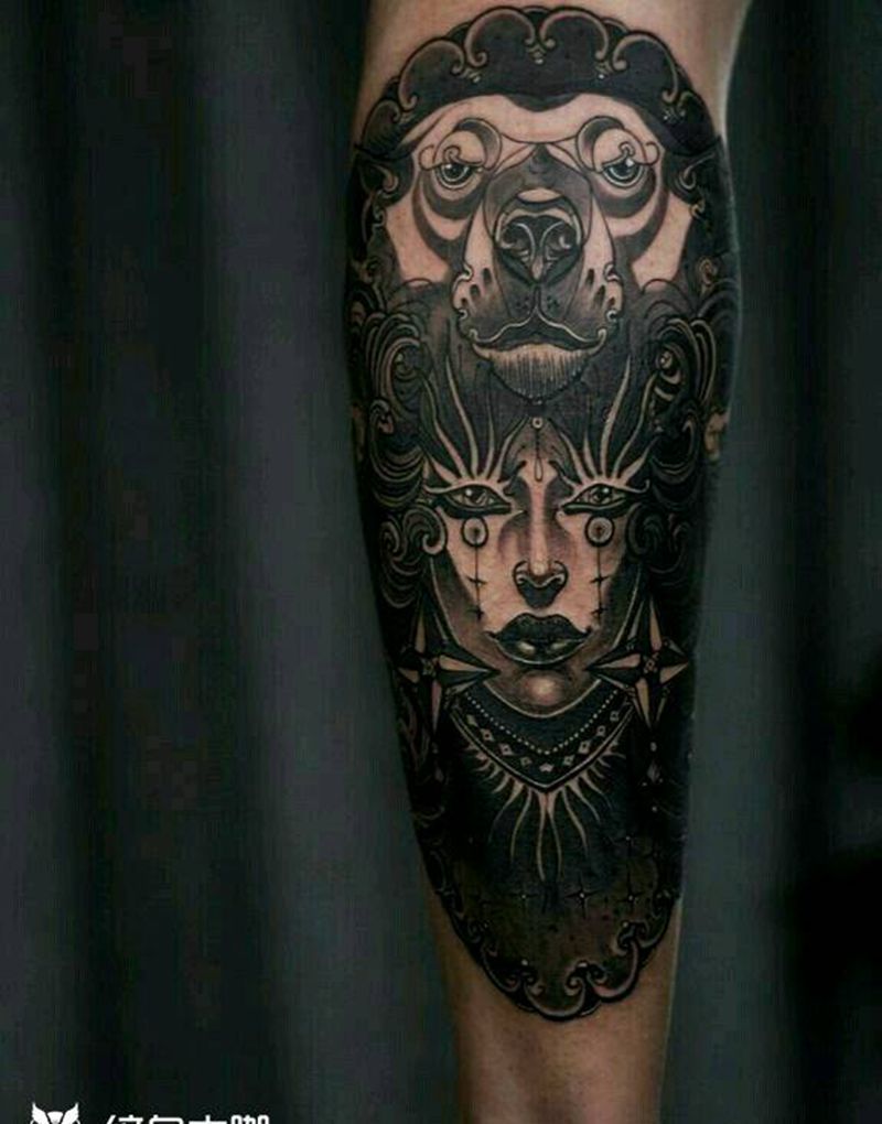 欧美女郎纹身图片_腿部Old SchoolNew School纹身图案