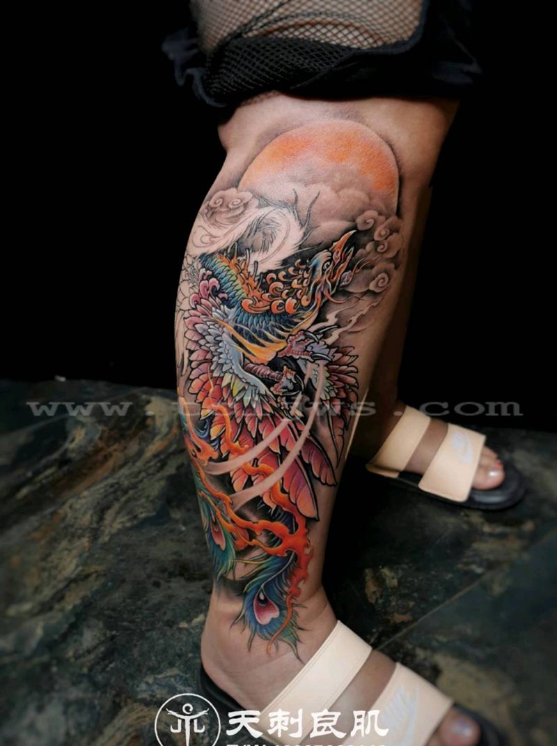 涅槃凤凰纹身图片_欧美写实新传统凤凰纹身图案