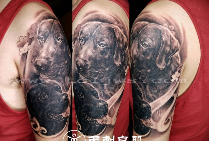 忠实狗狗纹身图片_手臂欧美写实狗狗纹身图案