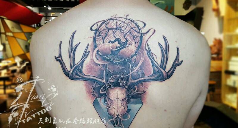 鹿捕梦网纹身纹身图片