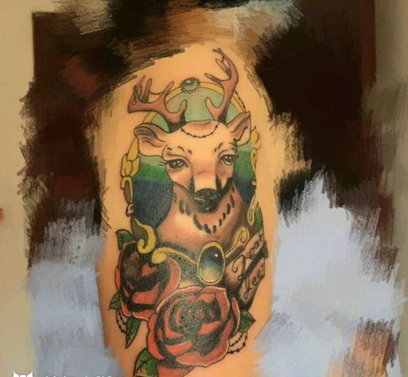 彩色麋鹿纹身图片