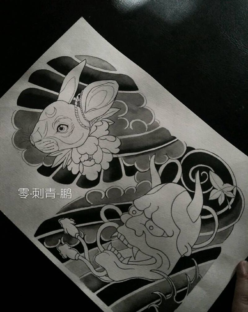 定制客稿（半胛）纹身图片_手臂胸部老传统纹身图案