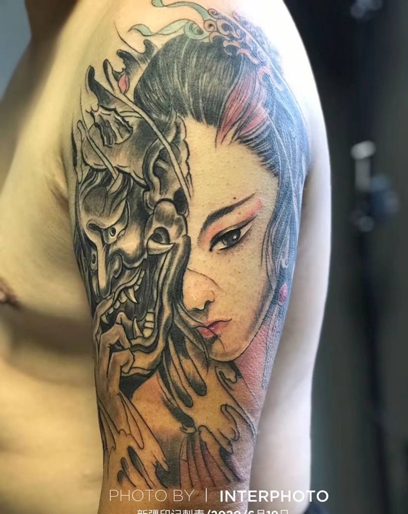 艺妓纹身图片_手臂新传统纹身图案