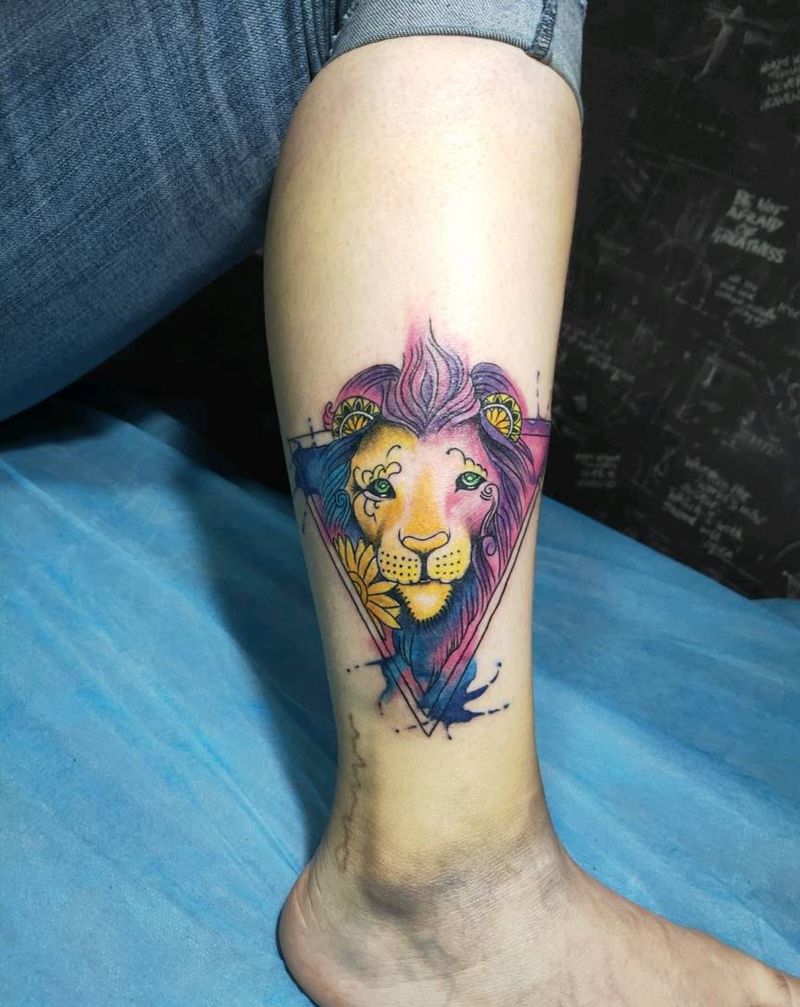 情侣纹身纹身图片_腿部水彩纹身图案