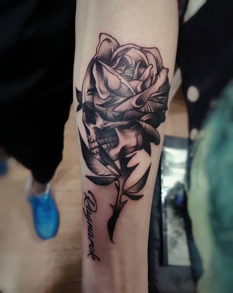 School骷髅玫瑰纹身图片