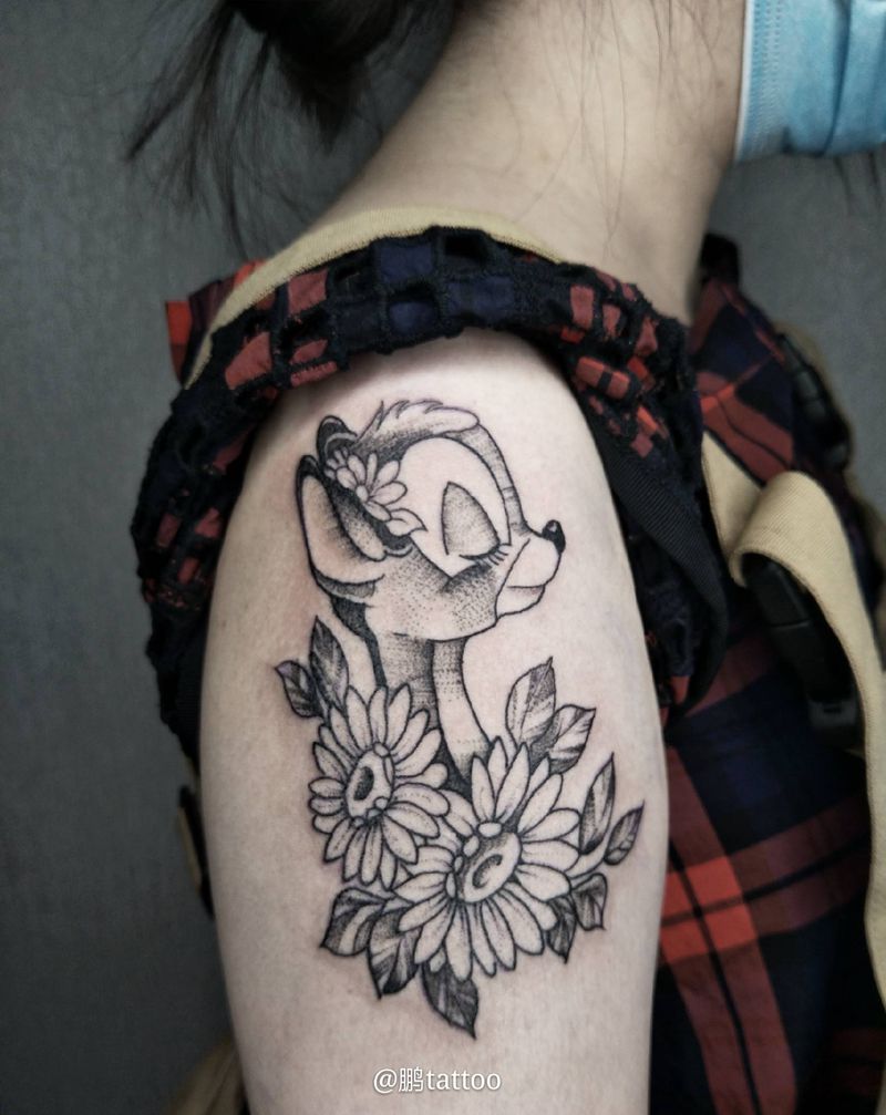 小鹿斑比纹身图片_手臂点刺纹身图案