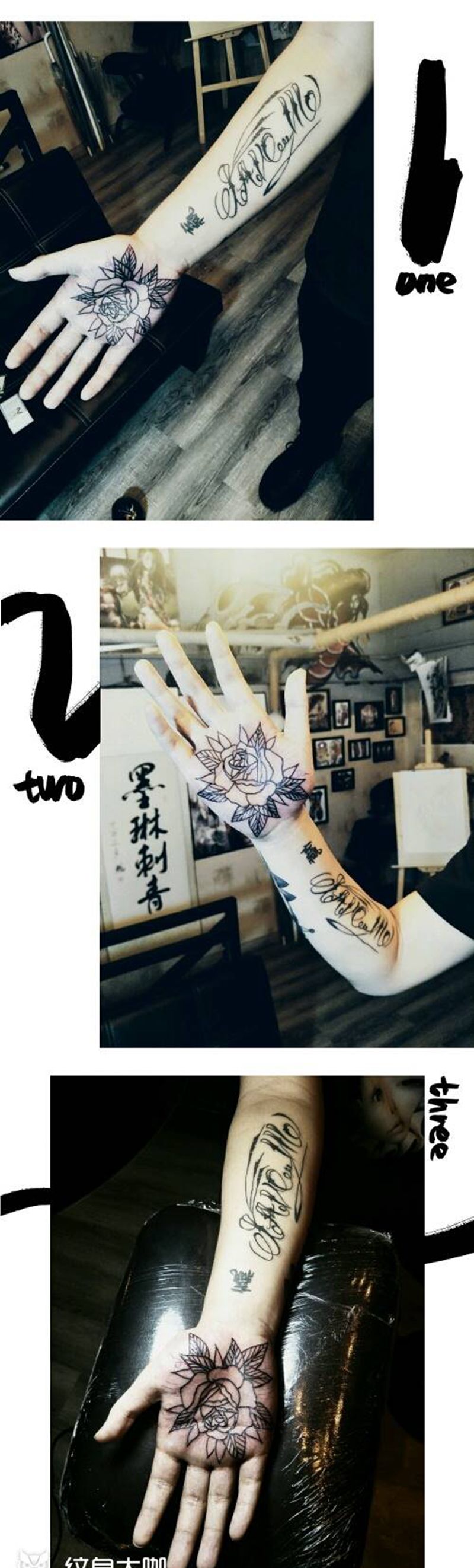 掌心玫瑰纹身图片