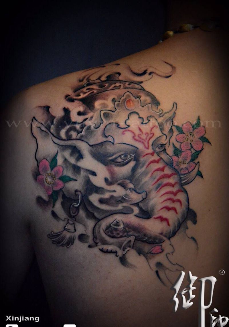 传统象神纹身图片