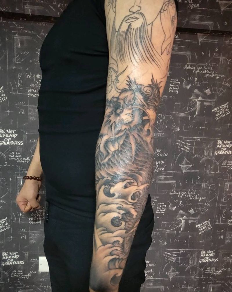 关公龙花臂纹身图片