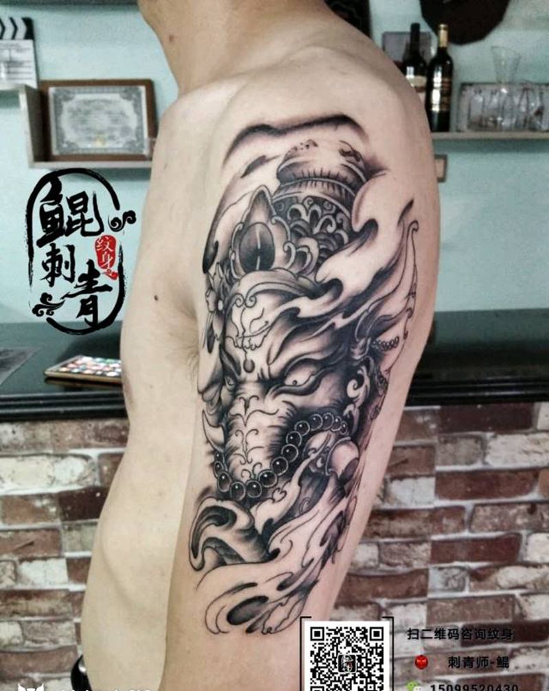 大臂传统象神纹身图片_手臂传统动物成品纹身图案