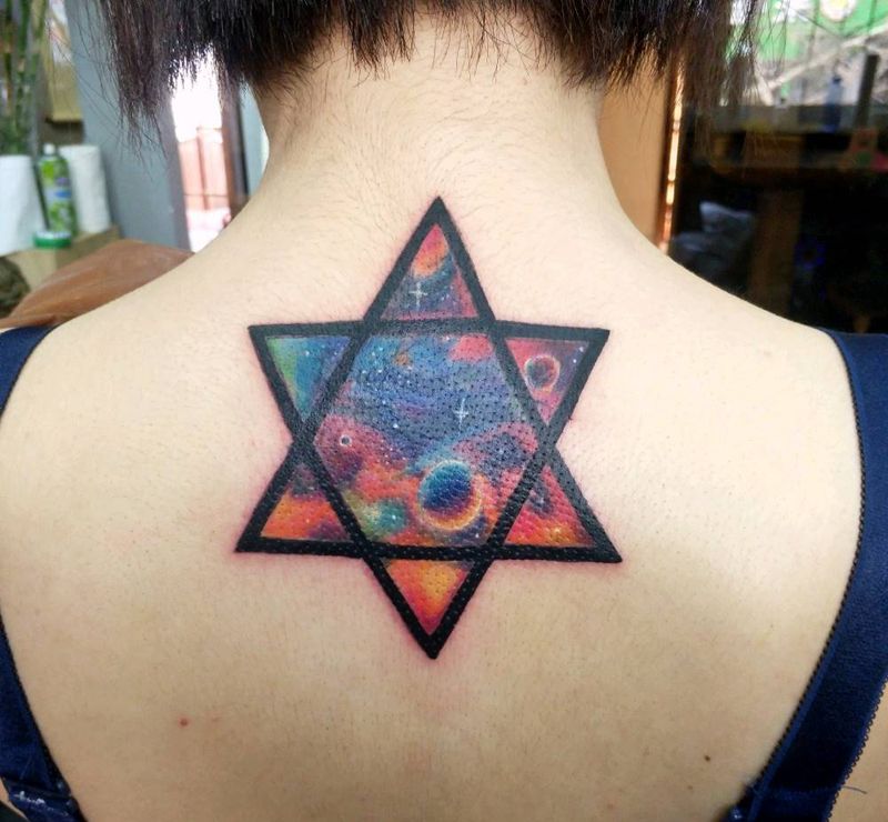六芒星遮盖，星空纹身图片