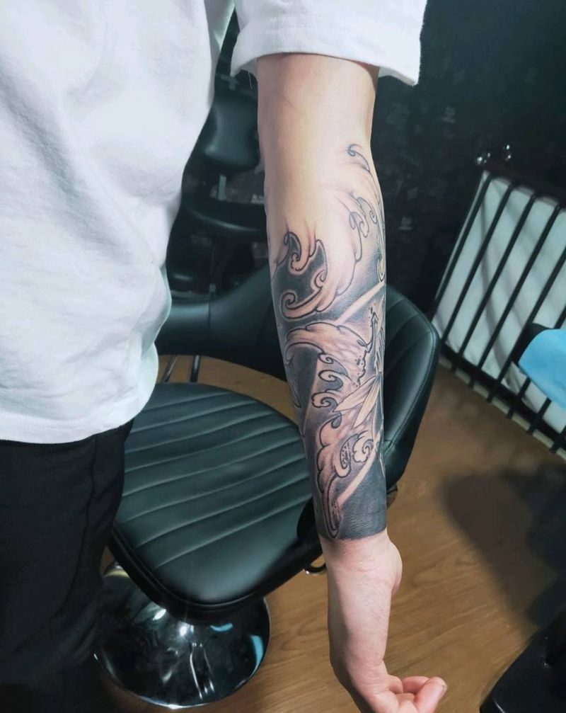 包小臂仙鹤纹身图片_手臂新传统纹身图案