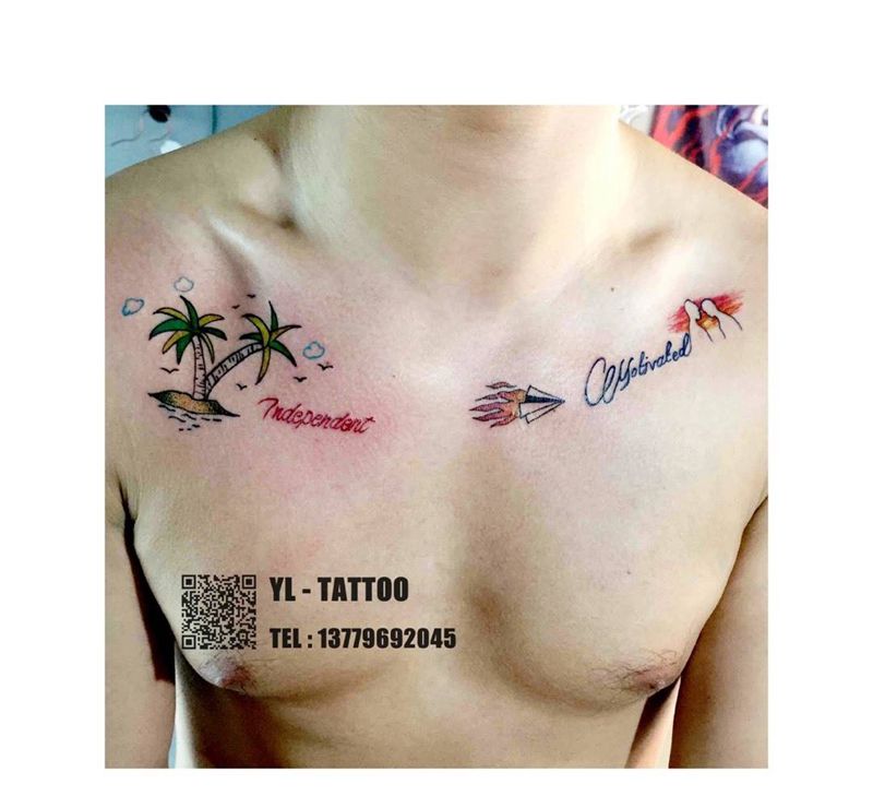 夕阳、沙滩纹身图片