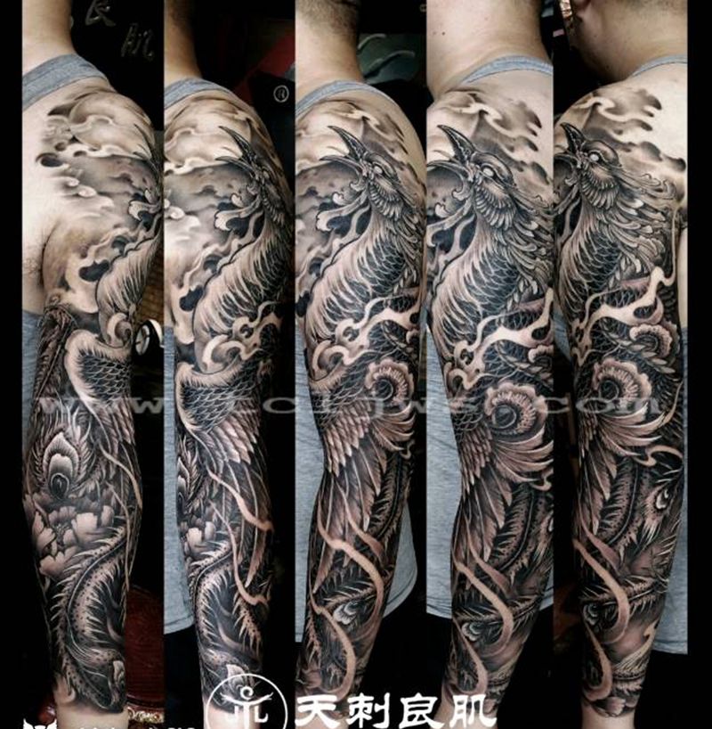 凤凰纹身图片凤舞九天纹身图片_手臂新传统纹身图案