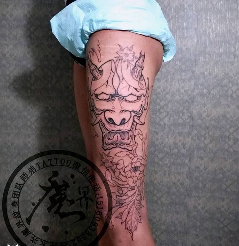 花腿纹身图片_腿部脚部传统动物植物静物鬼神原创成品手稿纹身图案