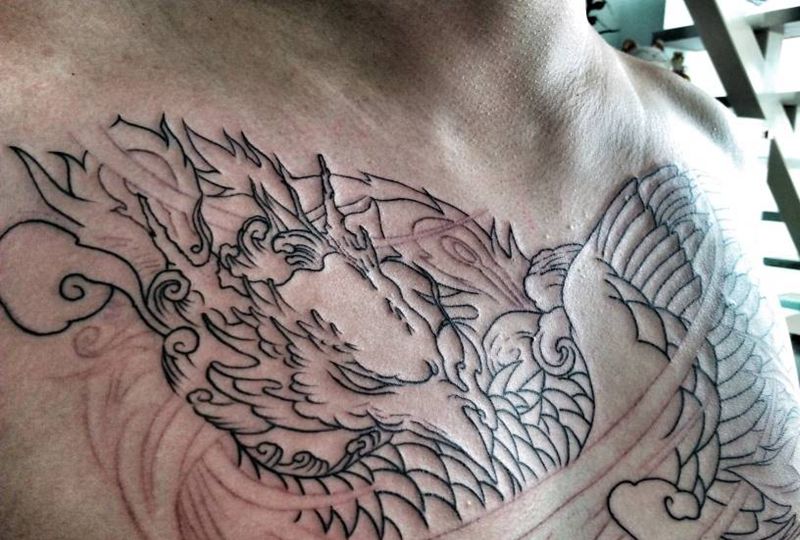 传统凤凰纹身图片_胸部传统动物成品纹身图案