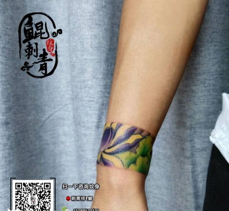 传统腕环纹身图片_手臂水彩新传统纹身图案