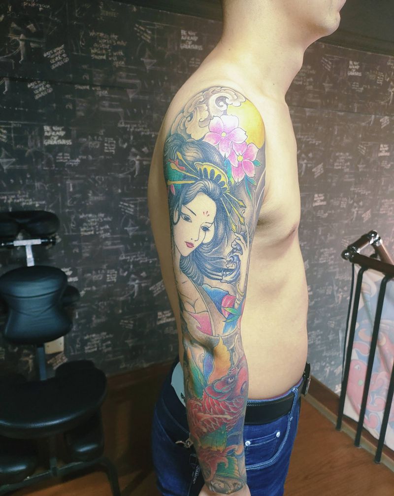 新传统 花臂纹身图片_手臂新传统纹身图案