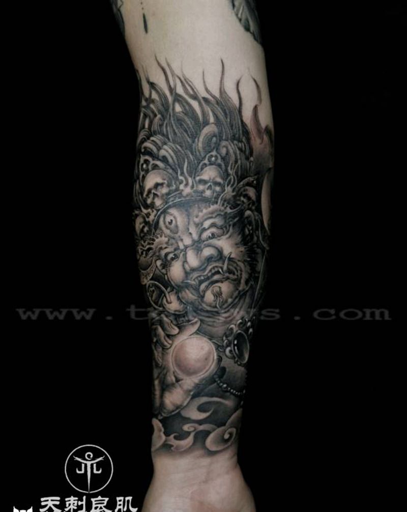 大黑天纹身纹身图片_手臂手部新传统大黑天纹身图案
