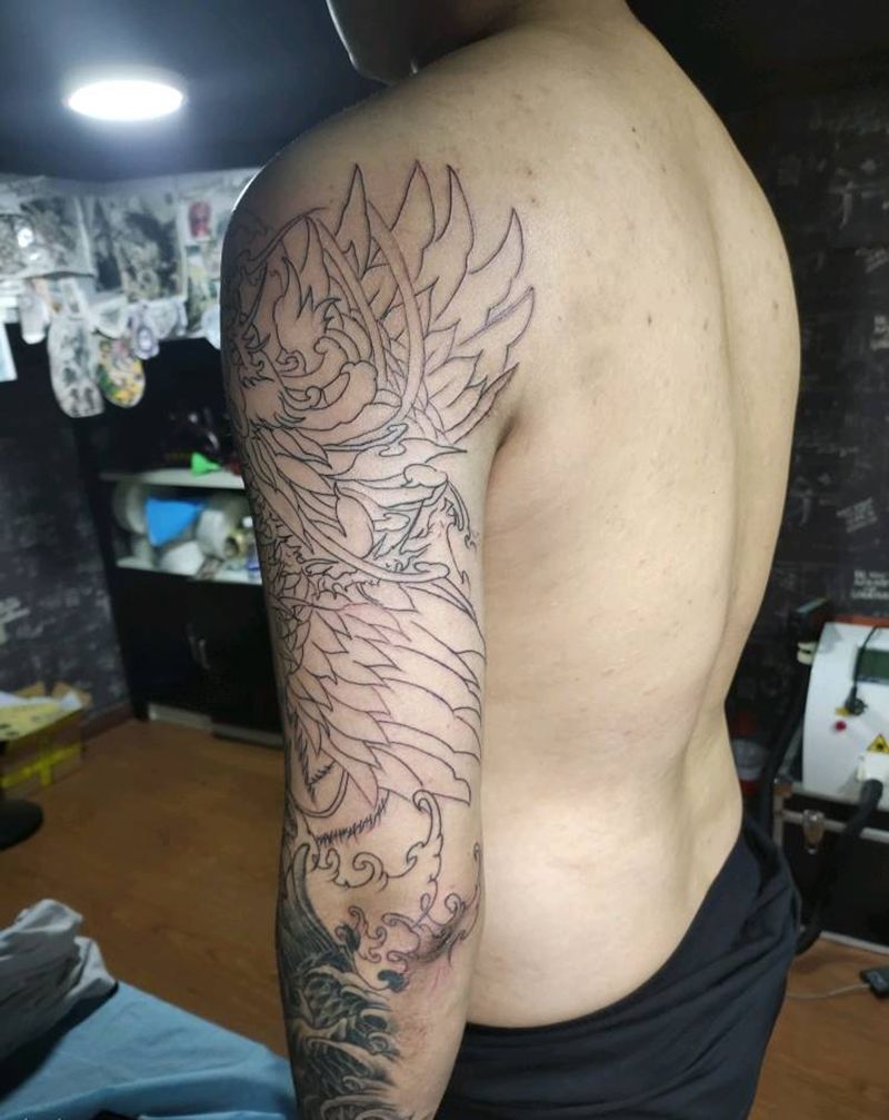 凤凰  线条纹身图片_新传统纹身图案