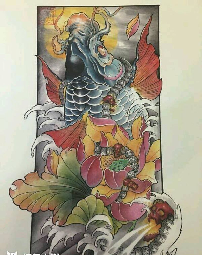 手稿纹身图片_手臂传统鬼神手稿纹身图案