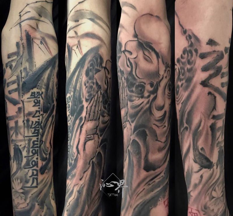 达摩纹身图片_手稿手臂国画人物静物纹身图案