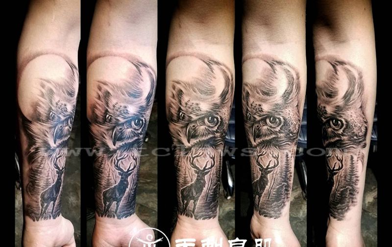 猫头鹰纹身纹身图片_手臂欧美写实动物原创生活新疆成品纹身图案