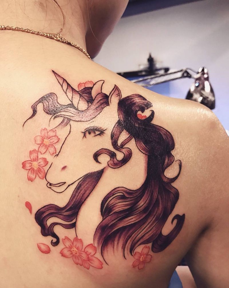 遮盖独角兽纹身图片